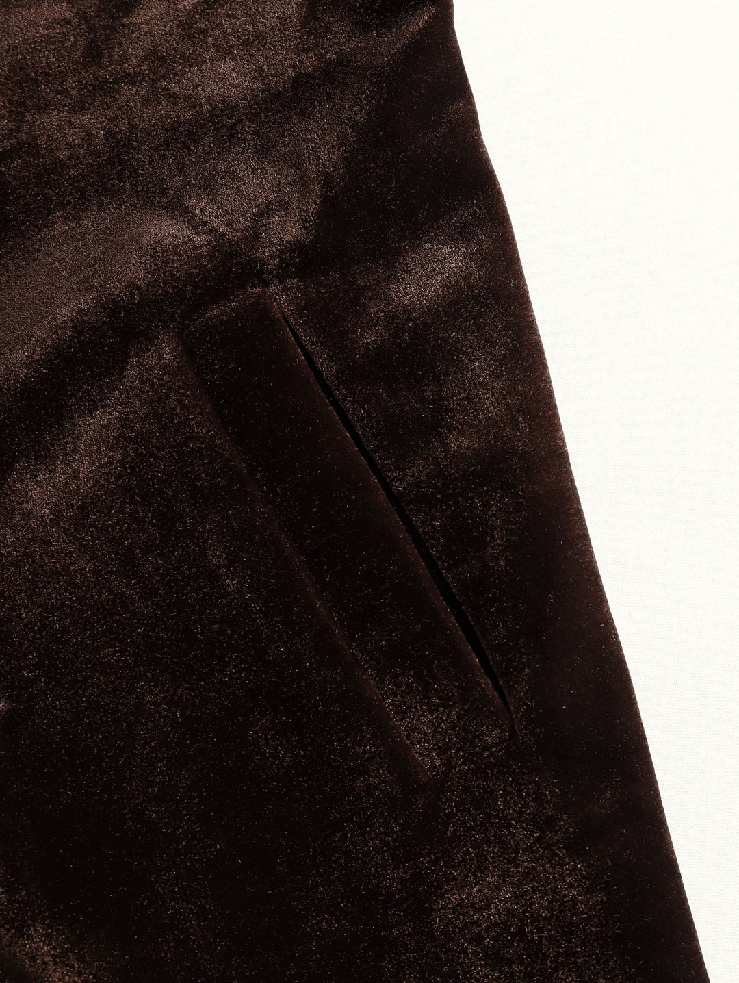 Brown Velvet Colour-Block Lapel Coat with Pockets