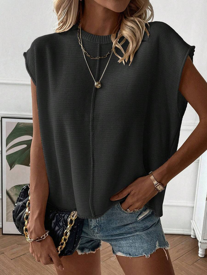 Adalynn | Cap Sleeve Knit Top Oversized Round Neck Everyday Layer