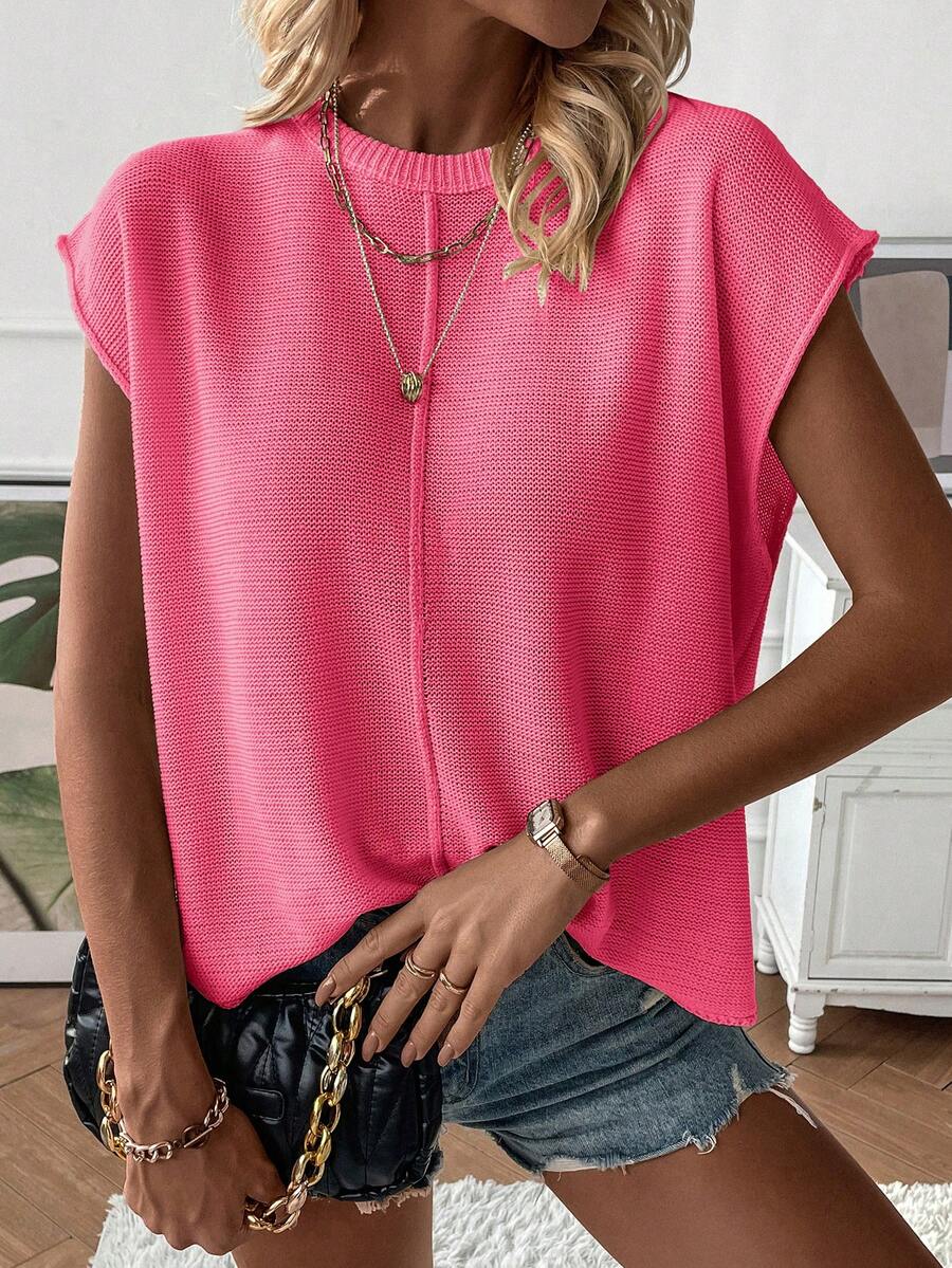 Adalynn | Cap Sleeve Knit Top Oversized Round Neck Everyday Layer