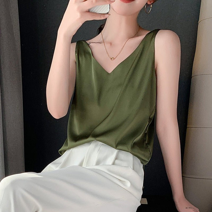 Lily | Women’s Classic Relaxed Fit Draped Satin Tanks