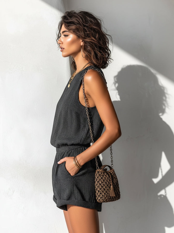 Ora - Chic Casual Black Stripe Romper