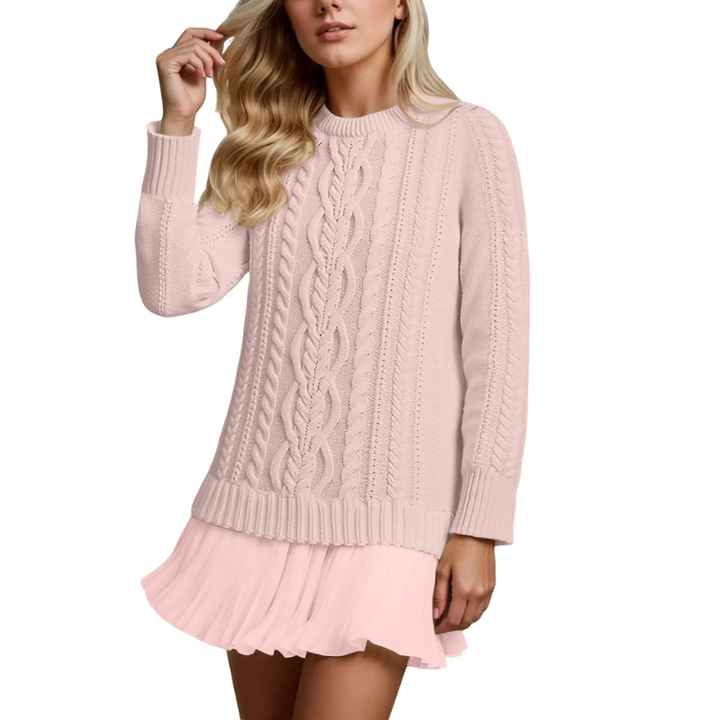 Elara™ | Cable Knit Sweater Dress with Pleated Hem