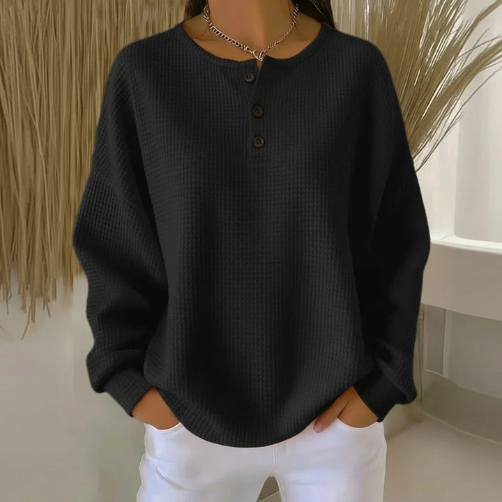 Women’s Textured Waffle Knit Drop-Shoulder Sweatshirt