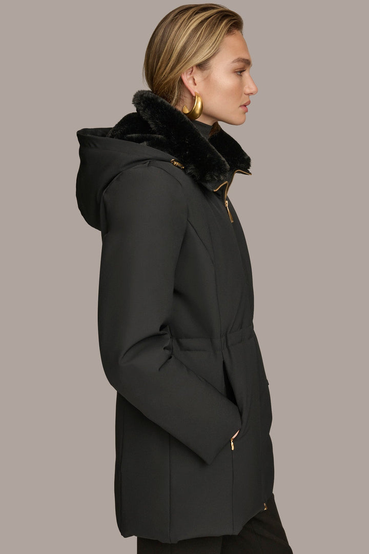 FAUX FUR COLLAR HOODED COAT