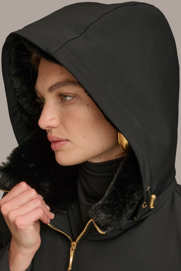 FAUX FUR COLLAR HOODED COAT