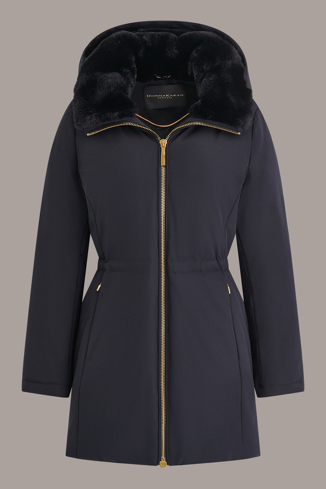 FAUX FUR COLLAR HOODED COAT