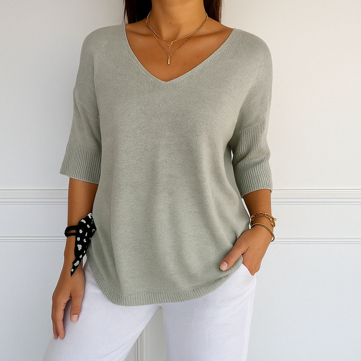 Clara | Women V Neck Short Sleeve Sweater