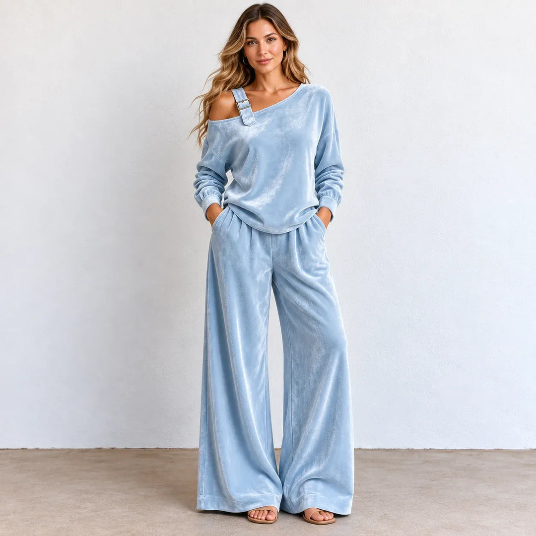 Women’s Off-shoulder Velvet Wide-Leg Two-Piece Set