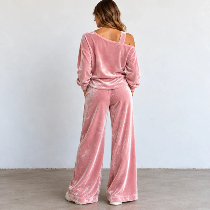 Women’s Off-shoulder Velvet Wide-Leg Two-Piece Set
