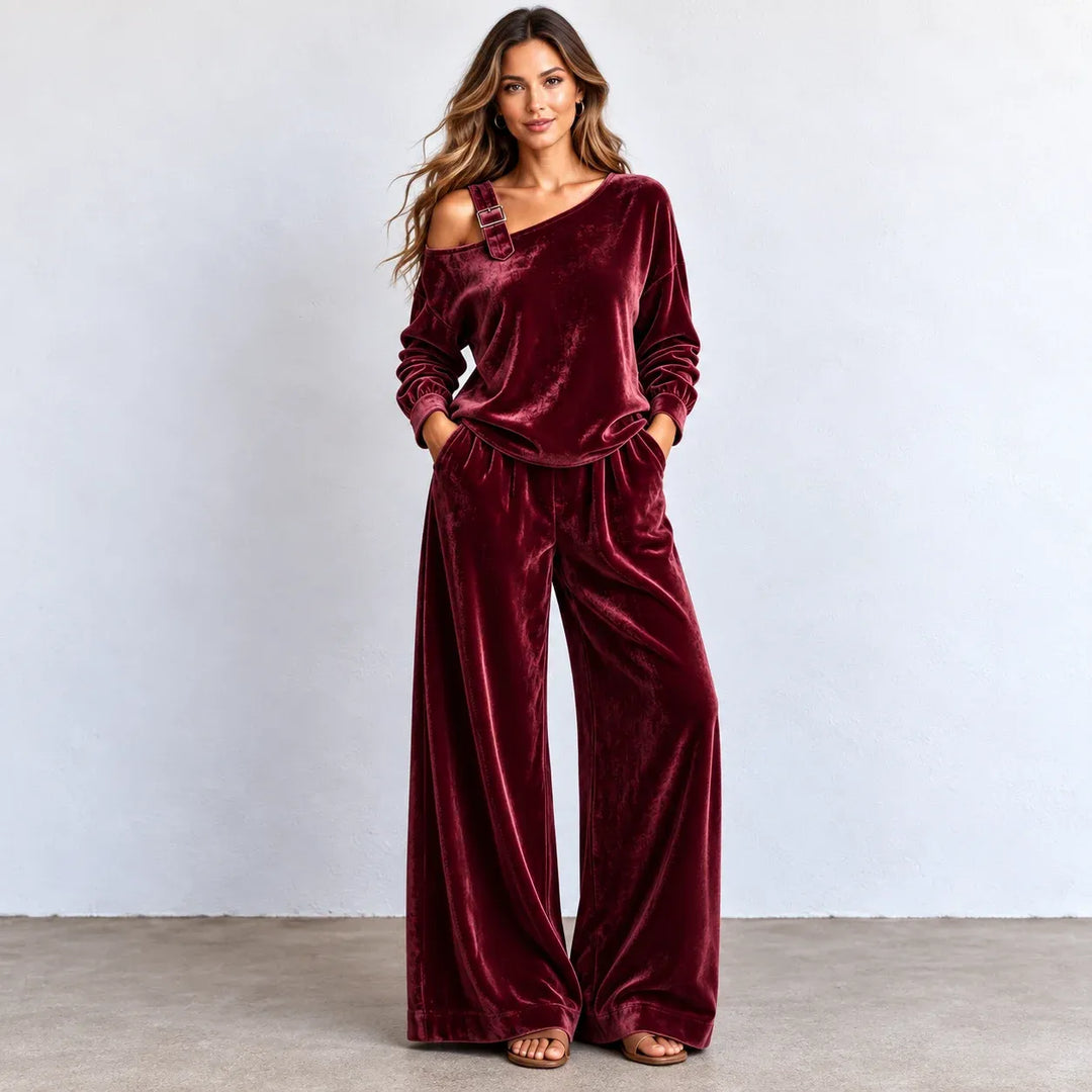 Women’s Off-shoulder Velvet Wide-Leg Two-Piece Set