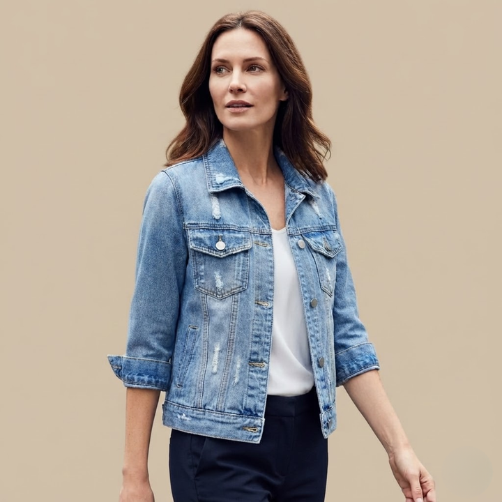 Adeline Jacket Denim Cropped Button-Front