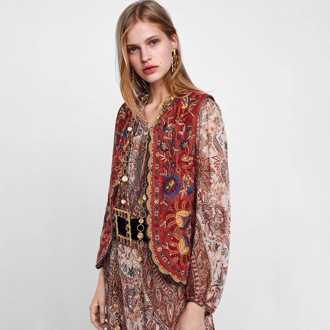 Eleanor | Women’s Boho Floral Open Front Vest Design