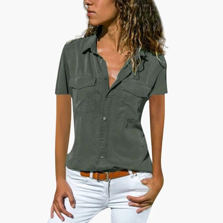 Morgan | Women’s Short Sleeve Button Up Casual Shirt