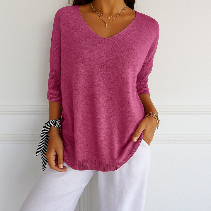 Clara | Women V Neck Short Sleeve Sweater