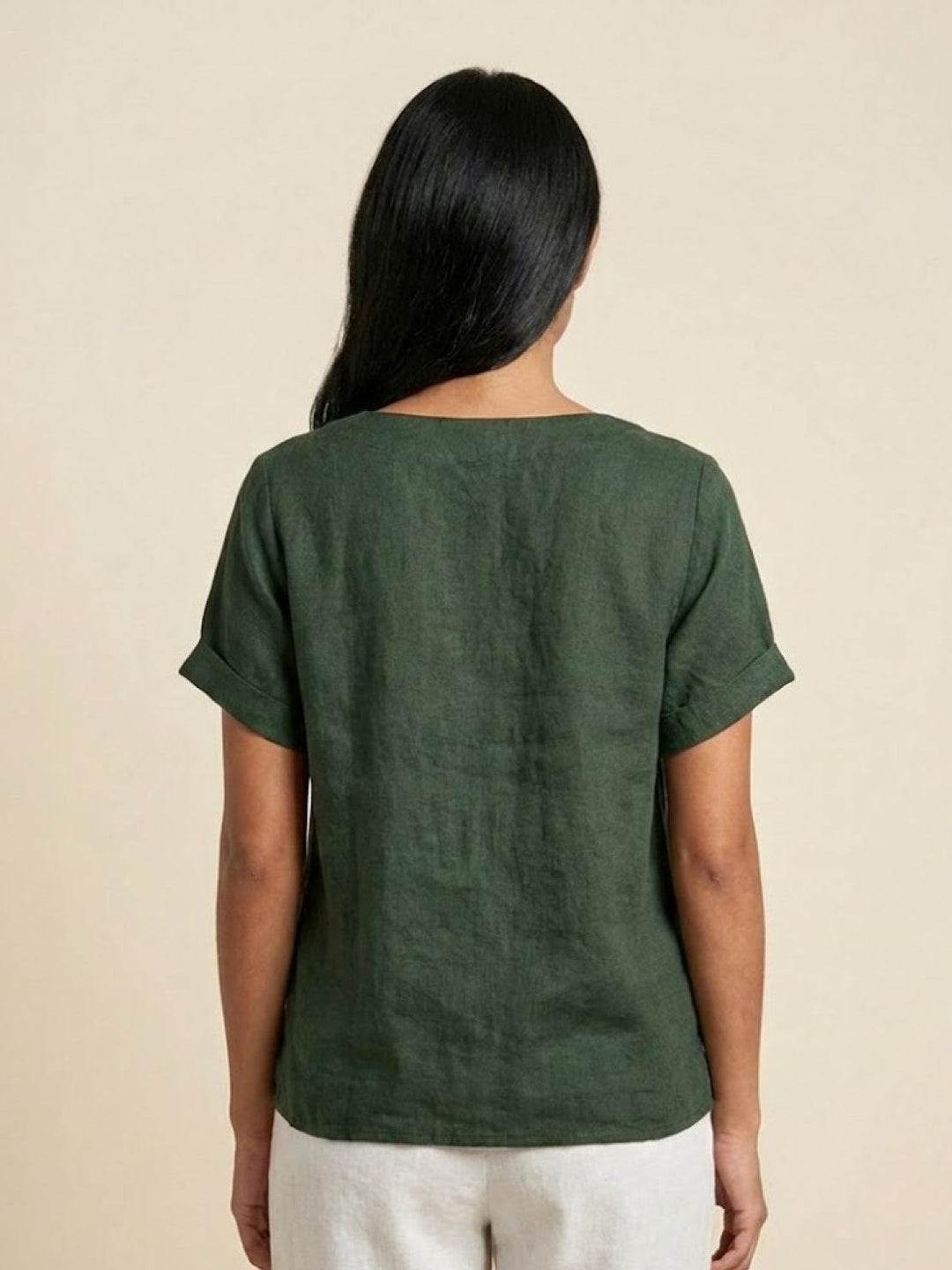 Grace | Women’s Linen Round Neck Button Blouse