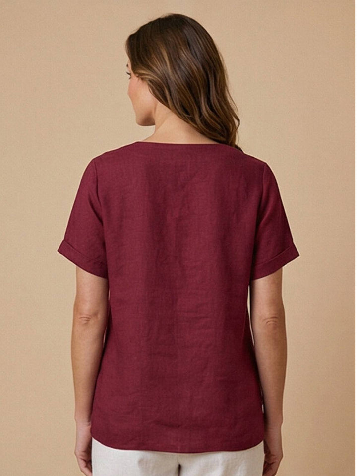 Grace | Women’s Linen Round Neck Button Blouse