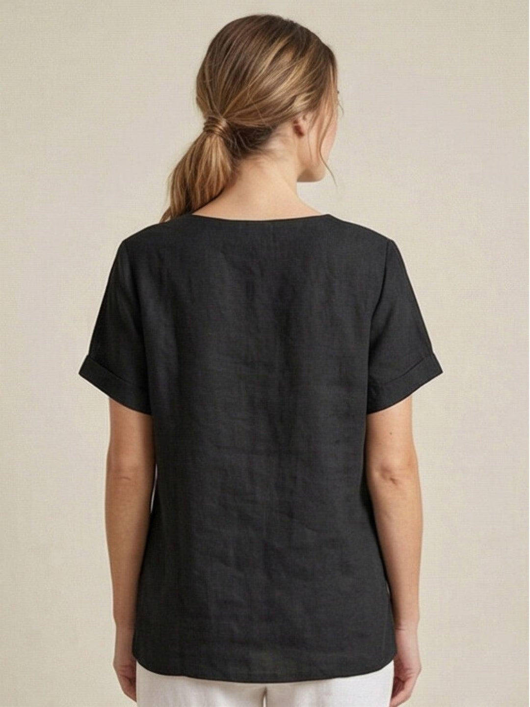 Grace | Women’s Linen Round Neck Button Blouse
