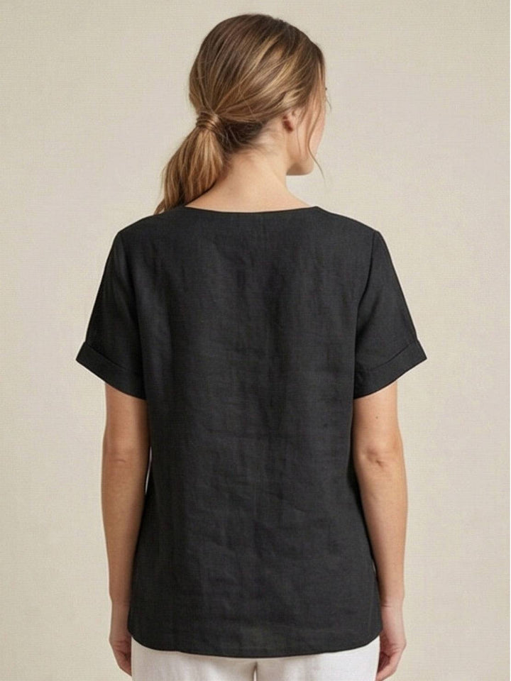Grace | Women’s Linen Round Neck Button Blouse