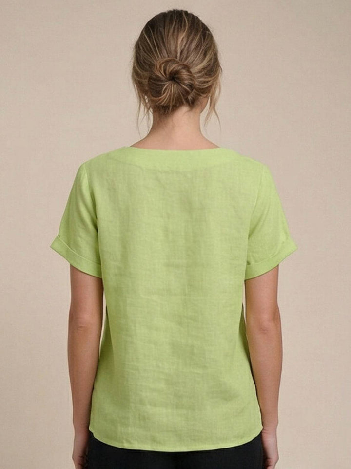 Grace | Women’s Linen Round Neck Button Blouse
