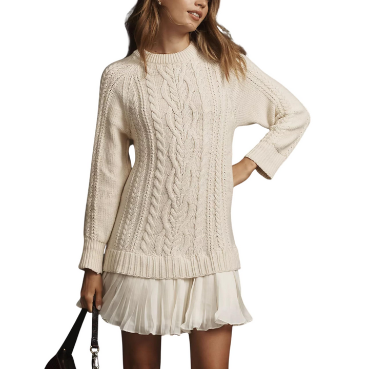 Elara™ | Cable Knit Sweater Dress with Pleated Hem