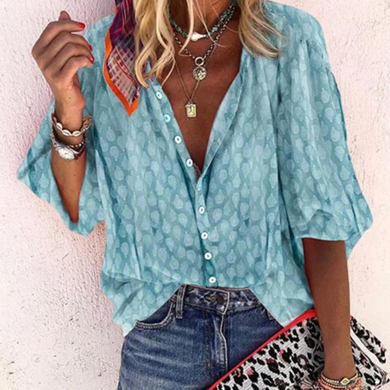 Claire | Women Printed Button Down Casual Blouse