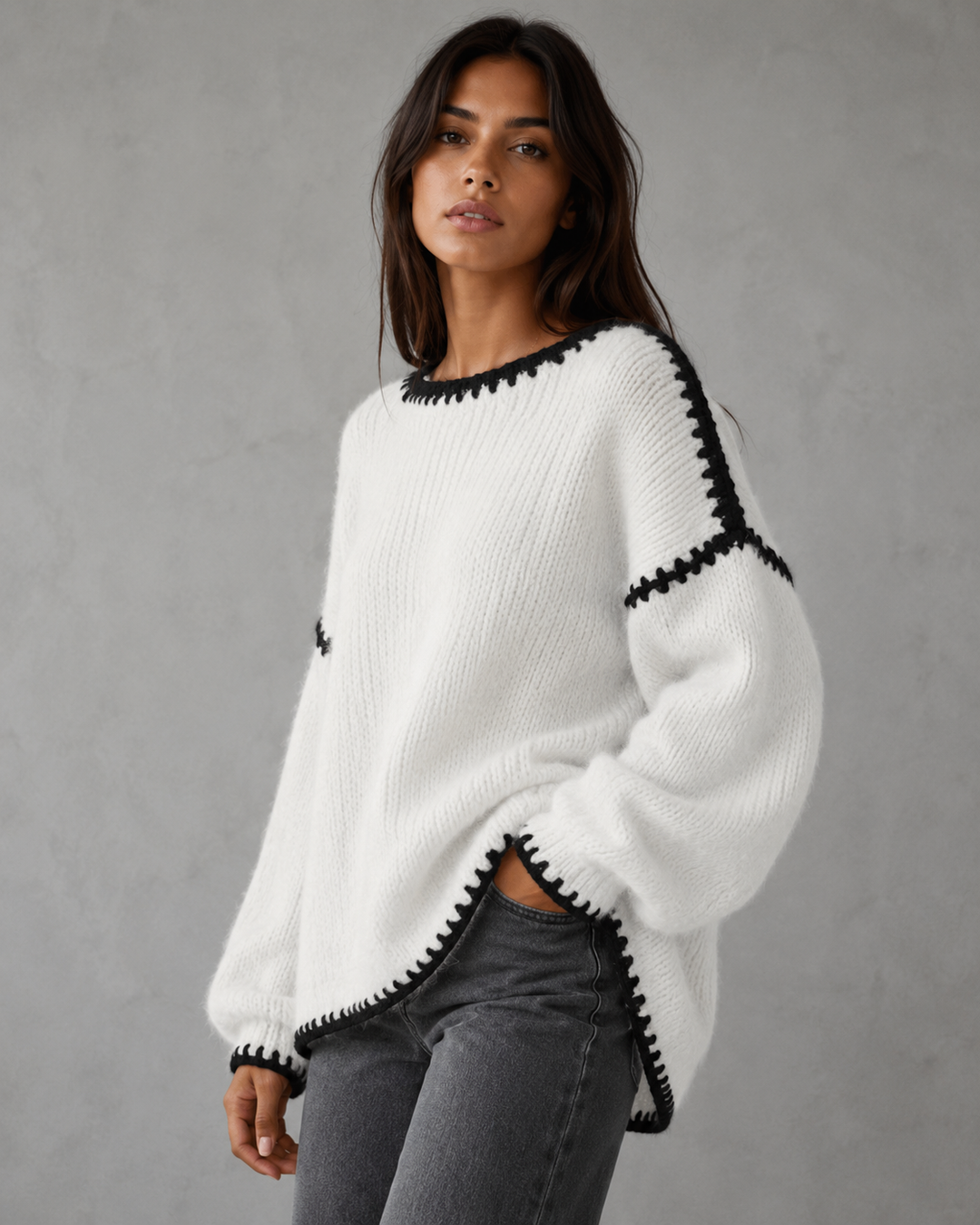 Helena | Contrast Stitch Chunky Knit Sweater