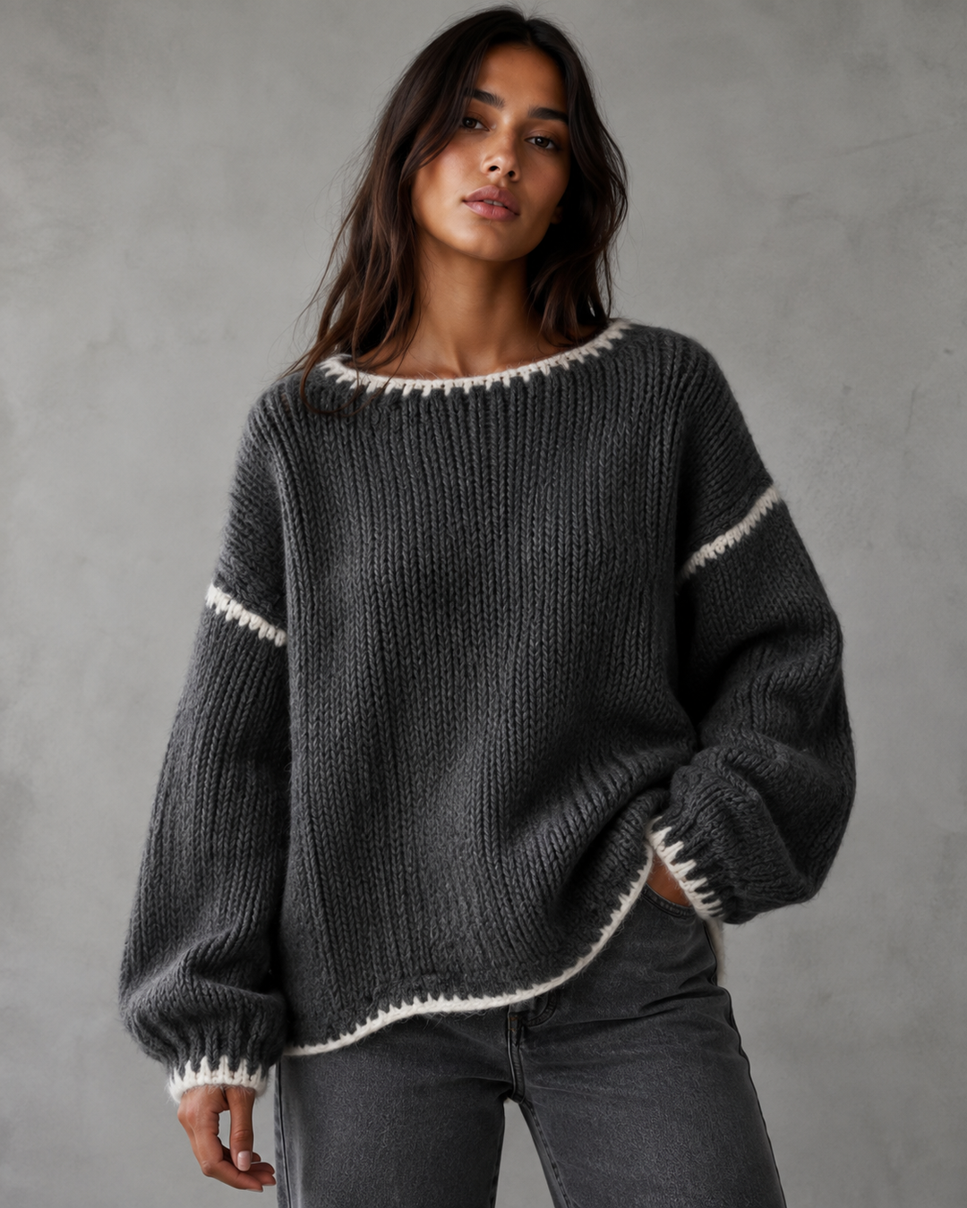 Helena | Contrast Stitch Chunky Knit Sweater