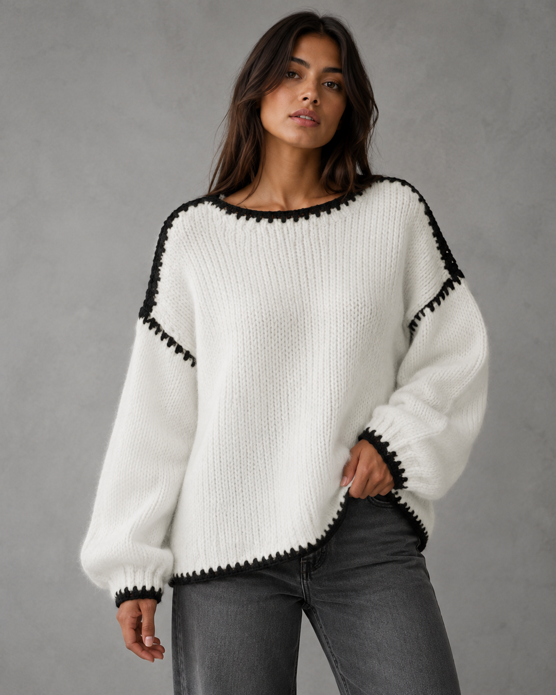 Helena | Contrast Stitch Chunky Knit Sweater