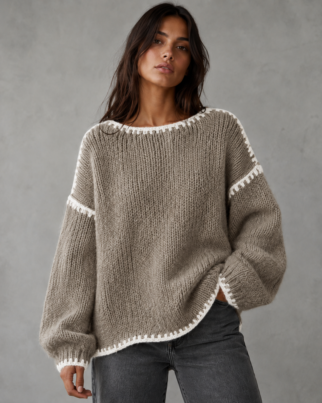 Helena | Contrast Stitch Chunky Knit Sweater